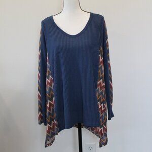 Oddy Blue/Multicolor Long Sleeve Waffle Material Shirt Size Medium